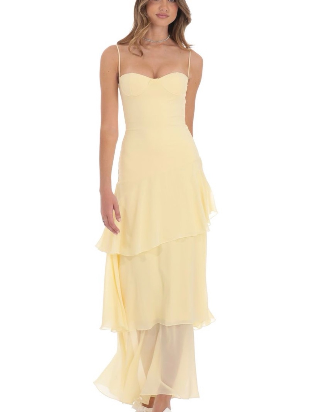 Lucy in the Sky Pale Yellow Tiered Maxi Dress